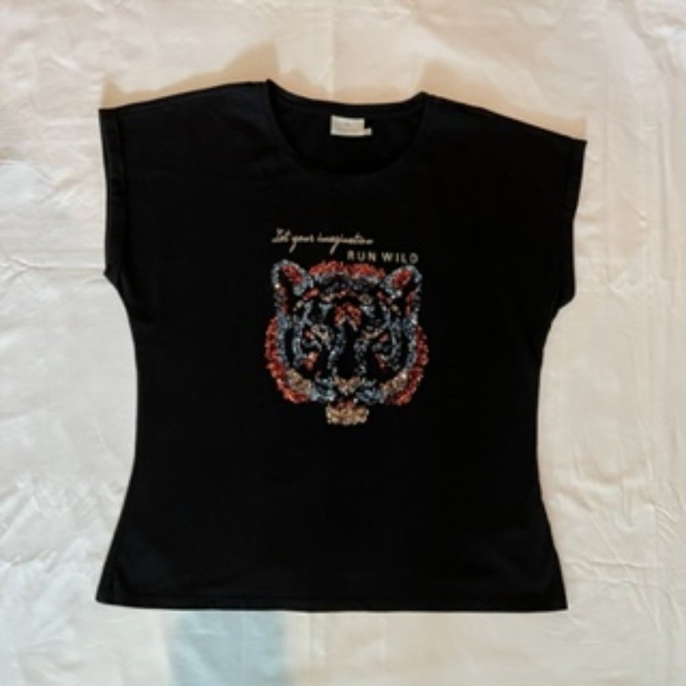 Kaffe Women's Cotton Short Sleeve Top Shirt XL Black